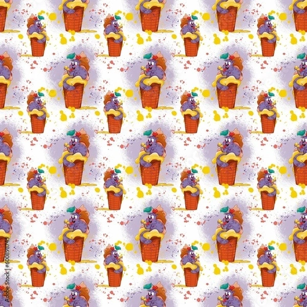 Fototapeta Seamless pattern. Cheerful cat in ice cream