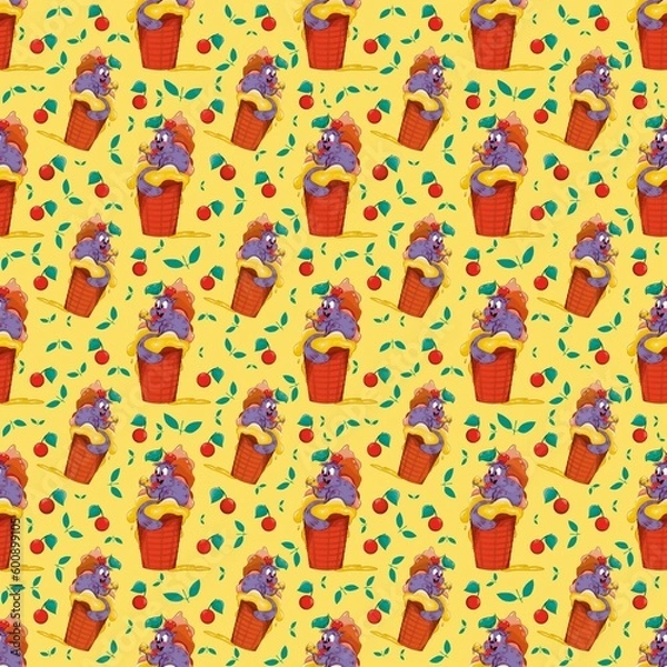 Fototapeta Seamless pattern. Cheerful cat in ice cream