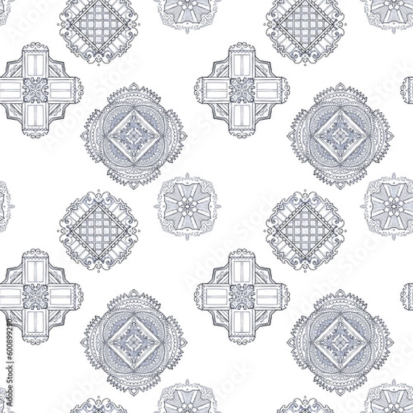 Fototapeta Decorative linear seamless pattern, ornament, small patterns, carved shutter decor