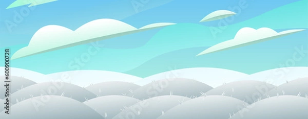 Fototapeta Snowy winter view. Hilly plain with snowdrifts. Landscape white winter. View of nature relief. Cartoon fun style. Flat design. Vector