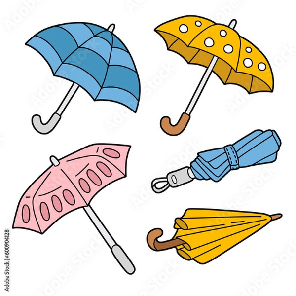 Fototapeta A drawing vector set of cartoon umbrellas 