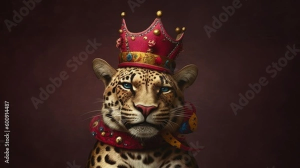 Fototapeta A jolly jaguar with a jester hat. AI generated