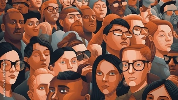 Fototapeta Crowd of People: Abstract Illustration with Illusory Wallpaper Portraits, Generative AI