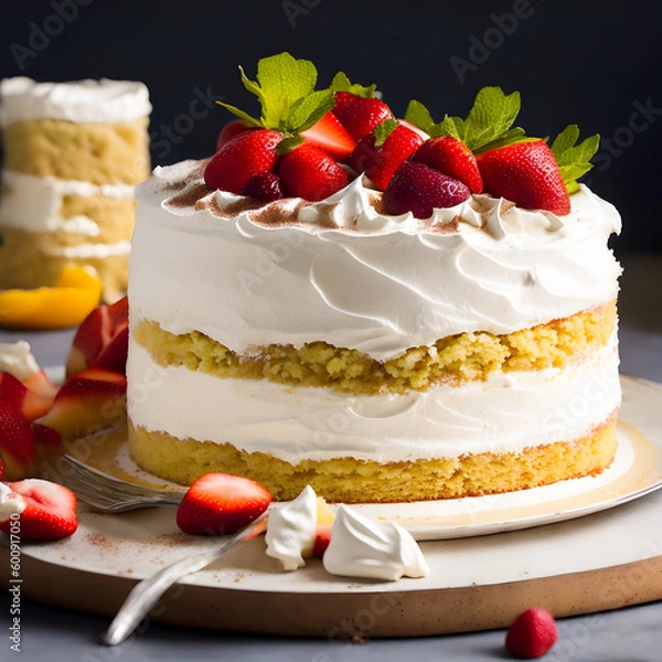 Fototapeta strawberry cheesecake in a plate