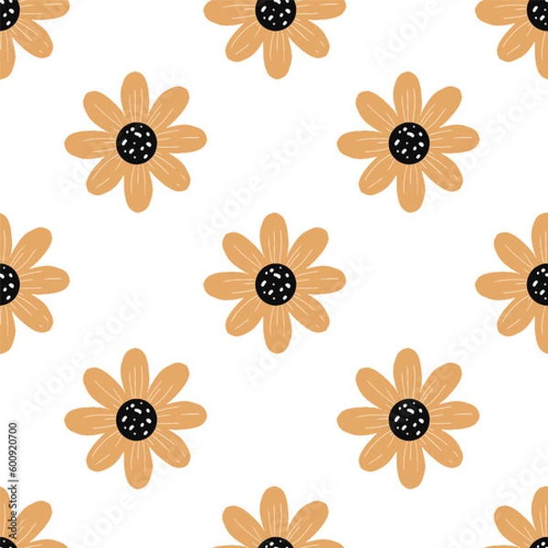Obraz Seamless Orange Flower backgrounds. Hand drawn various shapes and Flower objects. Can be used for printing needs and other digital needs. Contemporary modern trendy vector illustrations.
