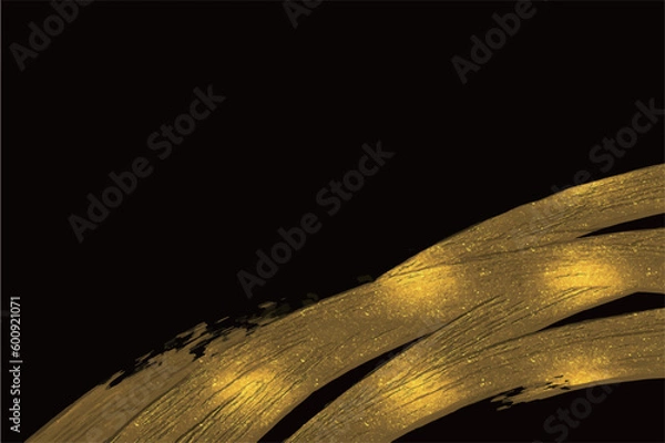 Obraz ゴールドの筆の装飾と動き、飛沫を表現した黒ベースの和風ゴージャス背景素材