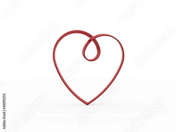 Fototapeta Red heart ribbon rendered on white
