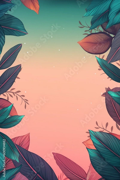 Fototapeta Leaf Vine Frame with Room for Copy Teal Green Orange Natural Turquoise Aqua Generative AI