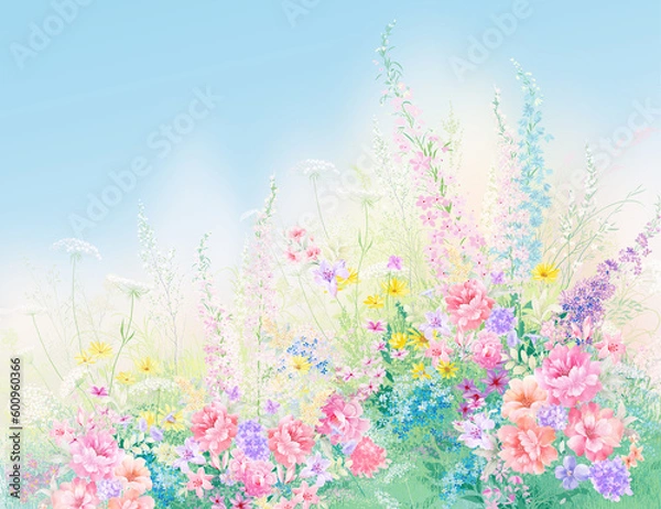 Fototapeta Invitation greeting card with floral background. Design for wedding invitation, thank you card, save the date cards.
