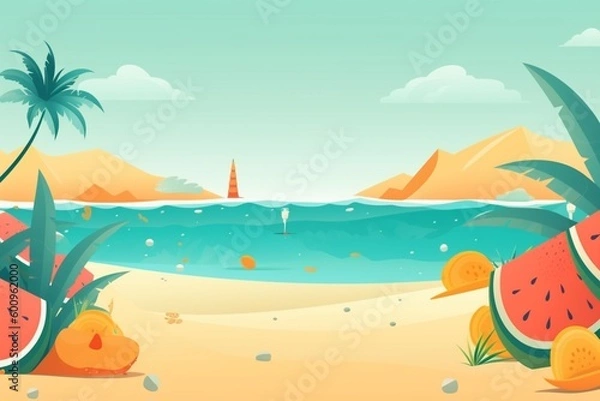 Fototapeta Summer Background Illustration: A Beautiful Beach Scene Created with Generative AI