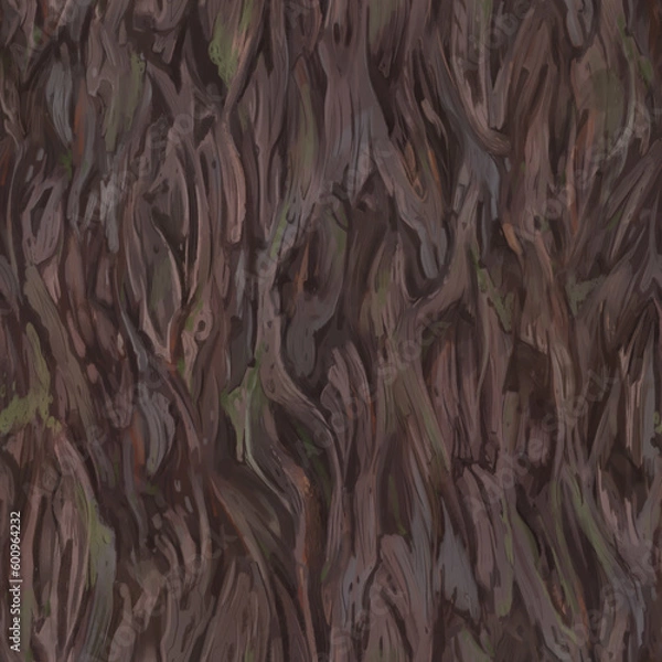 Fototapeta The seamless painted texture of a bark - wooden wallpaper, pattern. Nature, old tree, ancient forest, moss.