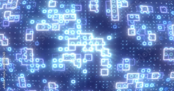 Fototapeta Abstract blue energy squares glowing digital particles futuristic hi-tech background