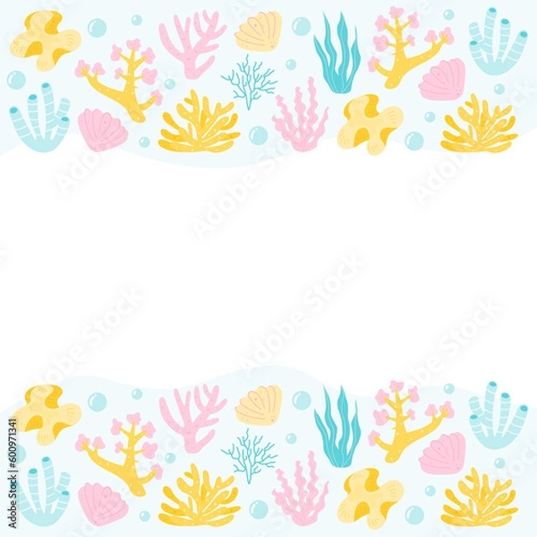 Fototapeta Background with coral reefs, algae and seaweed