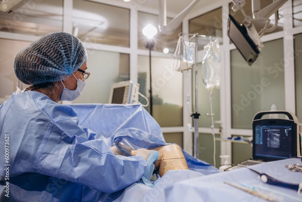 Fototapeta doctor t in the operating room for surgical venous vascular surgery clinic.