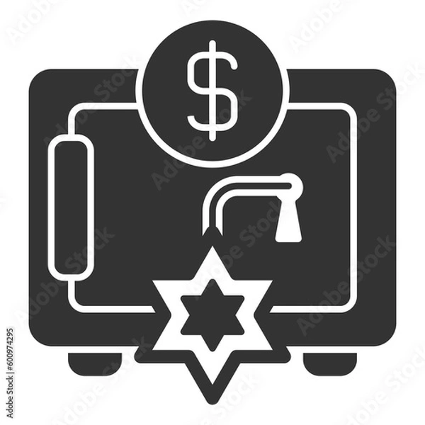 Fototapeta Safe with money and a burning fickford cord  - icon, illustration on white background, glyph style