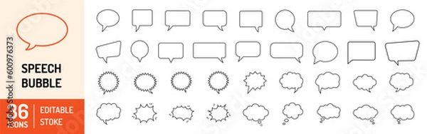Fototapeta Speech bubbles thin line icons set. Speech, bubble, talk, chat, message, balloon and communication. Vector design.