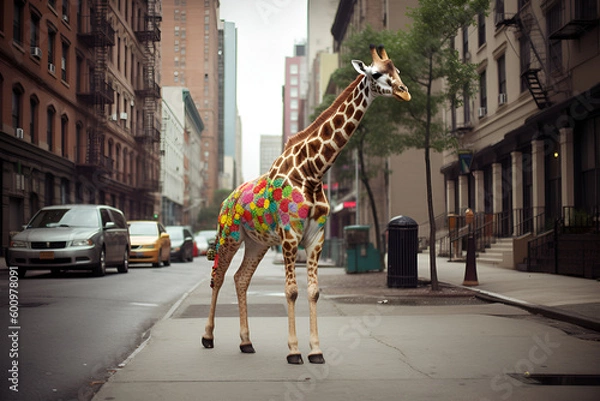 Obraz Hippie giraffe walking in NY