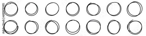 Fototapeta Hand drawn scribble circles set. Sketch line pencil elements collection. Vector isolated illustration
