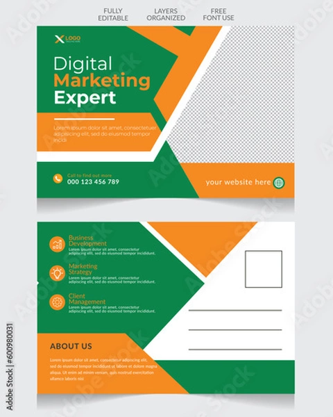 Fototapeta Modern and creative corporate business postcard editable template design