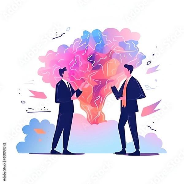 Obraz Brainstorming concept. Businessman pointing to sharing knowledge, Ideas management, Knowledge transfer.