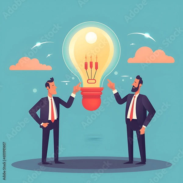 Obraz Brainstorming concept. Businessman pointing to sharing knowledge, Ideas management, Knowledge transfer.