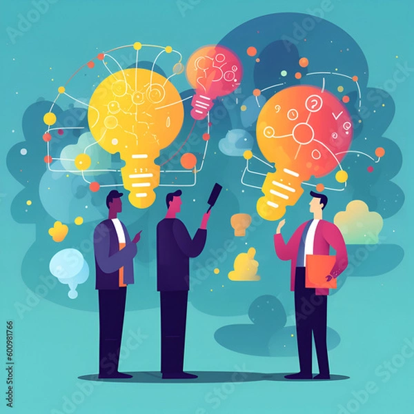 Obraz Brainstorming concept. Businessman pointing to sharing knowledge, Ideas management, Knowledge transfer.