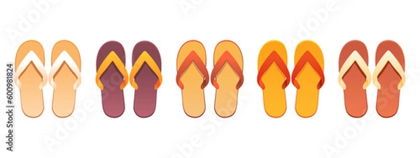 Fototapeta A set of summer flip-flops.Beach summer shoes.Vector illustration isolated on a white background.