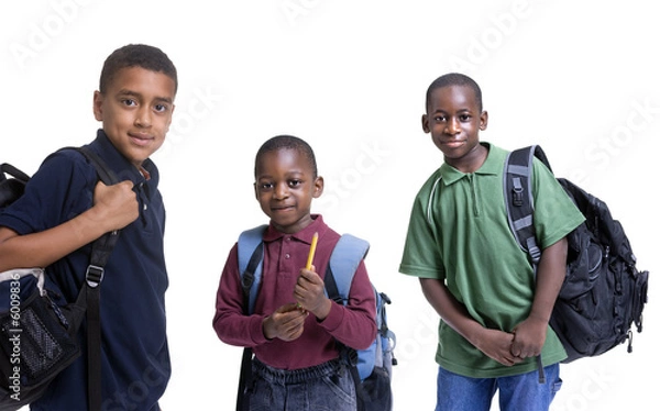 Fototapeta A group of african american students ready for school. 