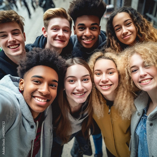 Fototapeta Freunde machen ein Selfie, Generative KI