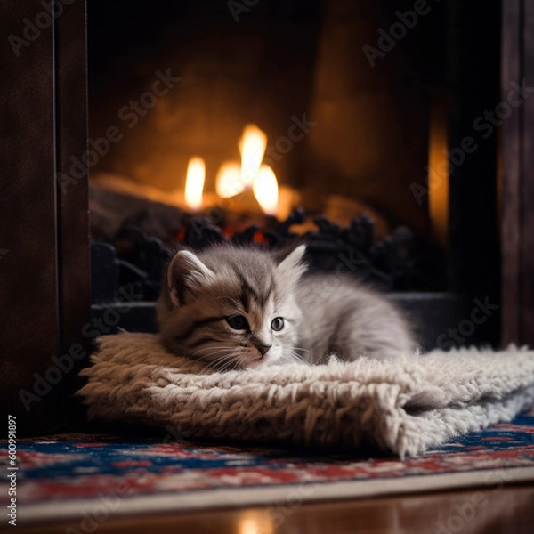 Fototapeta cute cat on the bedspread
