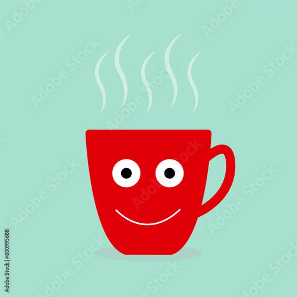Obraz Mug with funny face isolated on white background. Awesome vector illustration for print. Cute flat clip art