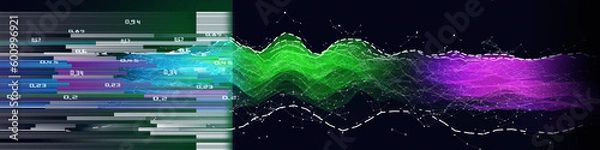 Obraz Abstract  background  grid n chaotic web with data blurred lines on black. Plexus  wireframe concept  in virtual space. Banner horizontal for business, science and technology data analytics. Big Data.
