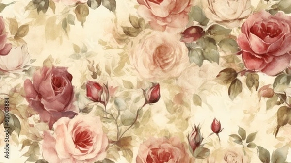 Obraz Soft distressed rose pattern background. Generative ai composite.