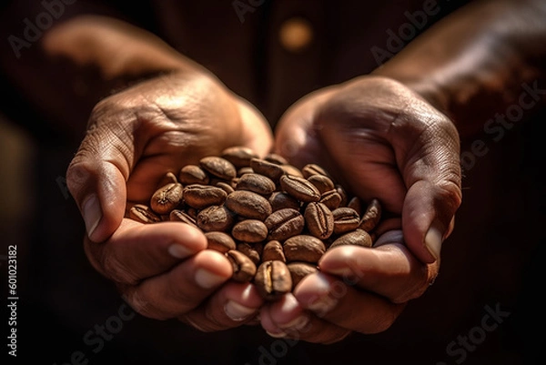 Obraz roasted coffee beans in hands (generative ai)