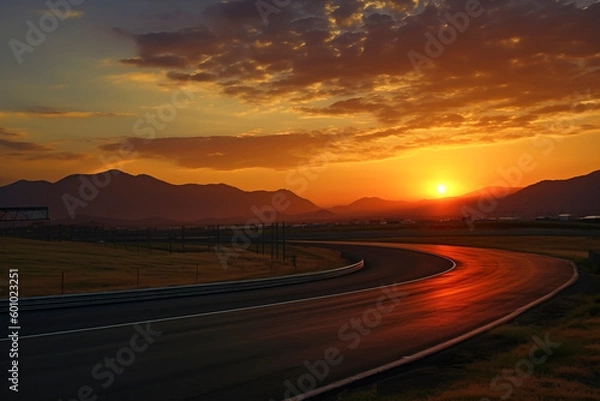 Fototapeta Circuit of Dreams: The Serenity of Racing at Sunset created with Generative AI technology
