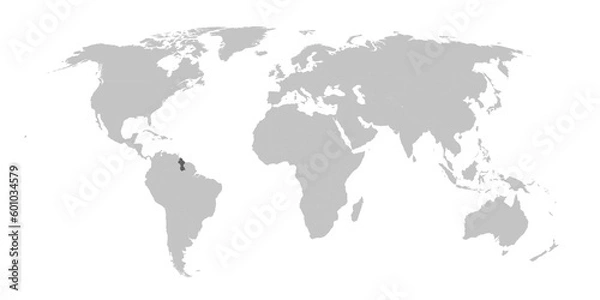 Fototapeta Map of the world with the country of Guyana highlighted in grey.