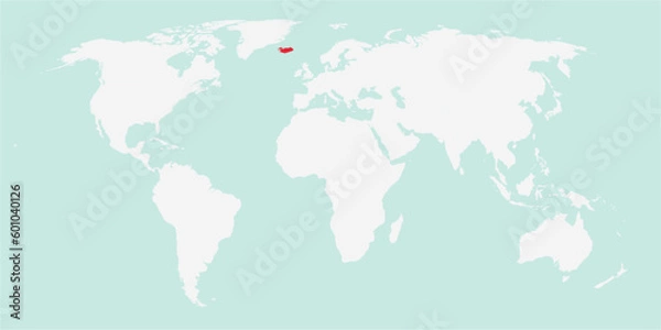 Obraz Vector map of the world with the country of Iceland highlighted highlighted in red on white background.