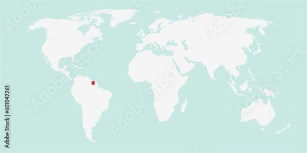 Fototapeta Vector map of the world with the country of Suriname highlighted highlighted in red on white background.