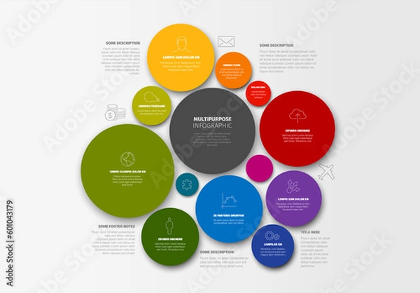 Fototapeta Multipurpose colorful circle mosaic infographic with icons