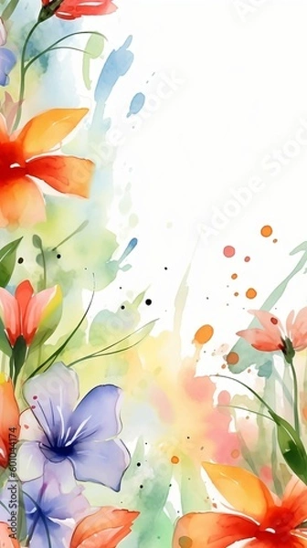 Fototapeta Flowers banner mockup, colorful watercolor banner background with space for text. Created with Generative AI.
