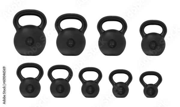 Obraz Set black kattlebell isolated on white background, Vector illustration
