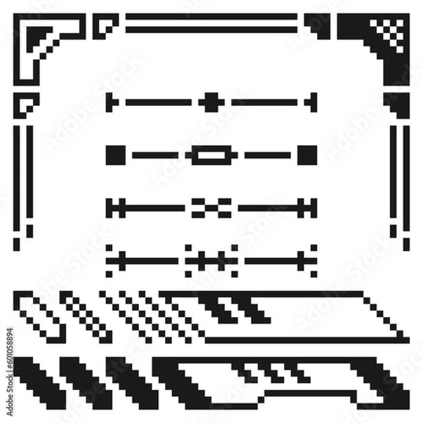 Fototapeta Element Set of Futuristic Frame Layout, Pixelated Black