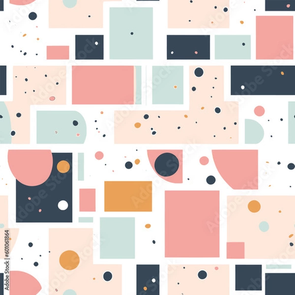 Fototapeta Pastel Playground: An Abstract Geometric Design of Squares and Circles