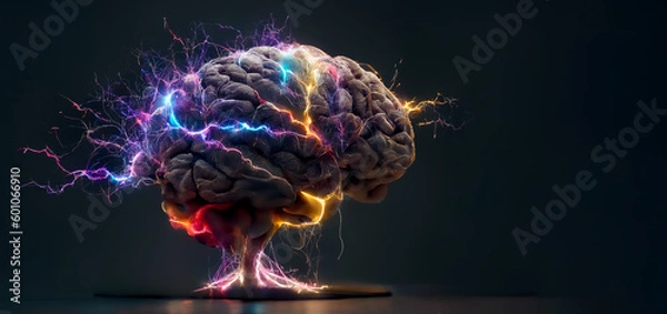 Fototapeta concept of a human brain full with creativity, shows multiple colors and action - generative ai image