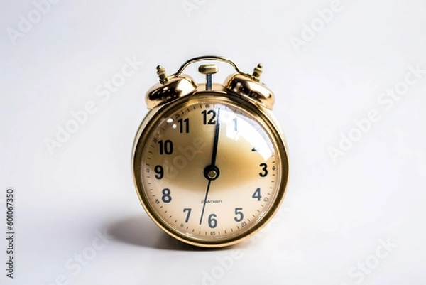 Fototapeta golden alarm clock on a white background. Created with Generative AI Technology