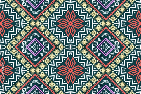 Fototapeta Ethnic Figure aztec embroidery style. Geometric ikat oriental traditional art pattern.Design for ethnic background,wallpaper,fashion,clothing,wrapping,fabric,element,sarong,graphic,vector illustration
