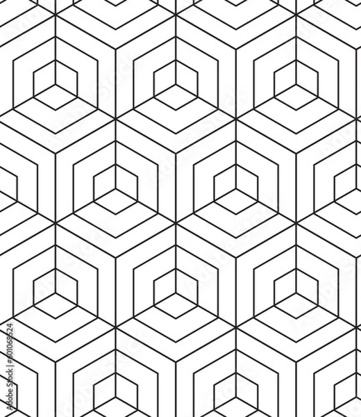 Obraz Abstract geometric pattern background with hexagonal and triangular texture. Black and white seamless grid lines. Simple minimalistic pattern