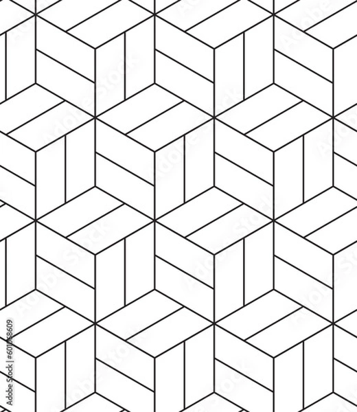 Obraz Abstract geometric pattern background with hexagonal and cube texture. Black and white seamless grid lines. Simple minimalistic pattern