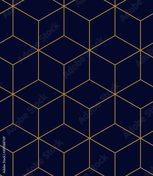 Obraz Abstract geometric pattern background with hexagonal and triangular texture. Blue and gold seamless grid lines. Simple minimalistic pattern