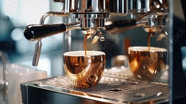 Fototapeta Fresh espresso brewing through the bottomless portafilter